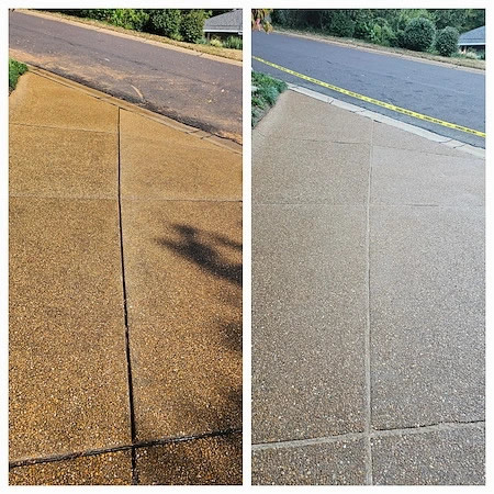 Before and after view of a st louis sidewalk after cleaning and sealing